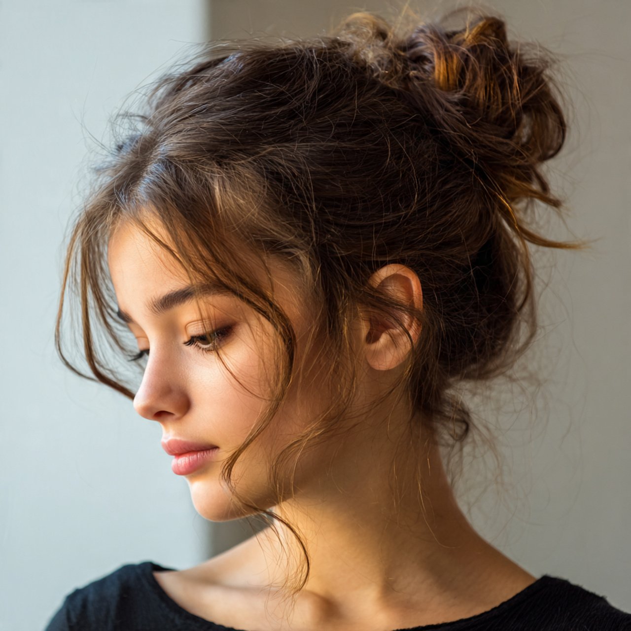 soft messy bun cute school hairstyle on a teenage