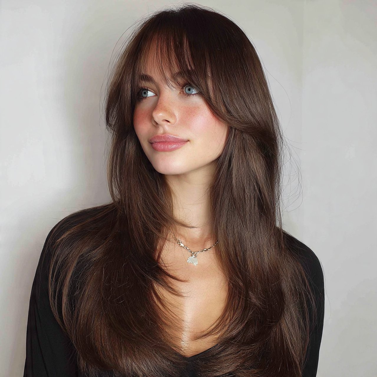 straight curtain bangs hairstyle