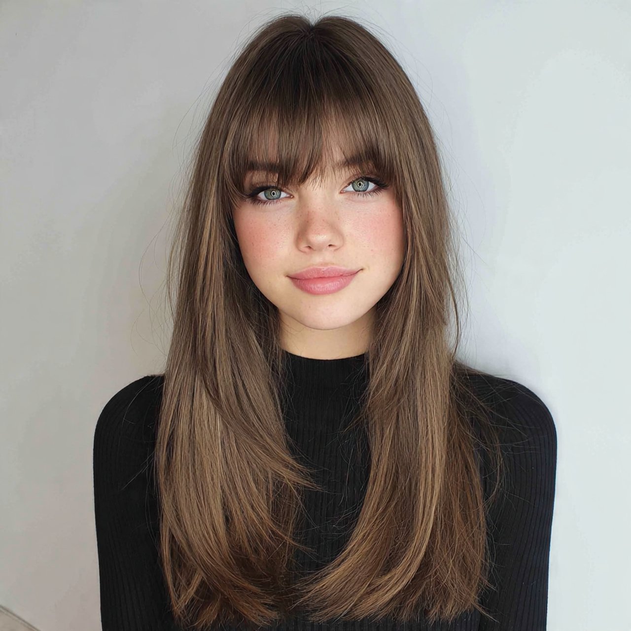 straight hairstyle for curtain bangs