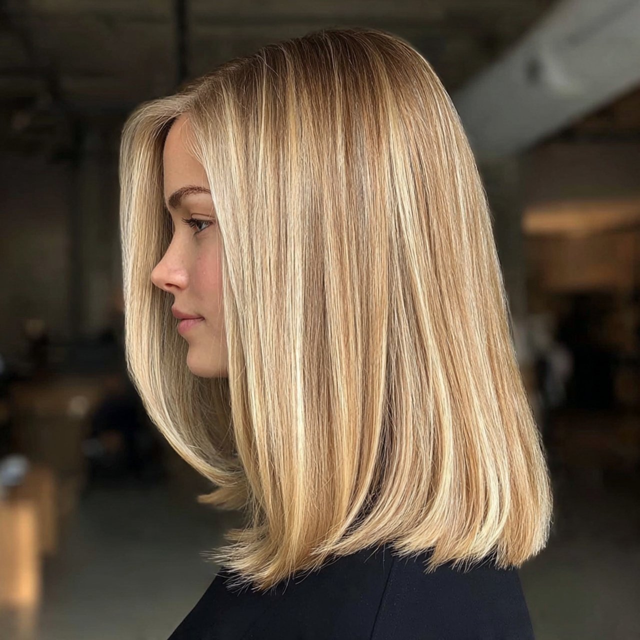 straight lob with shine prom hairstyles for medium