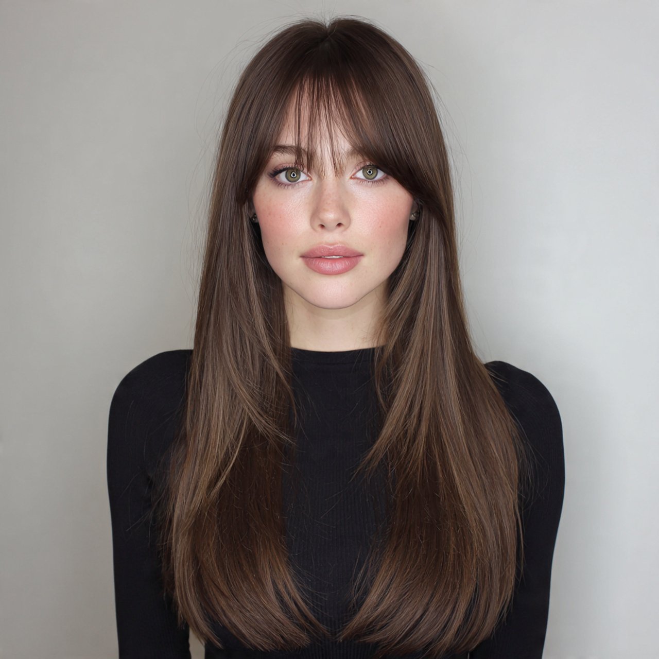 straight sleek curtain bangs hairstyle