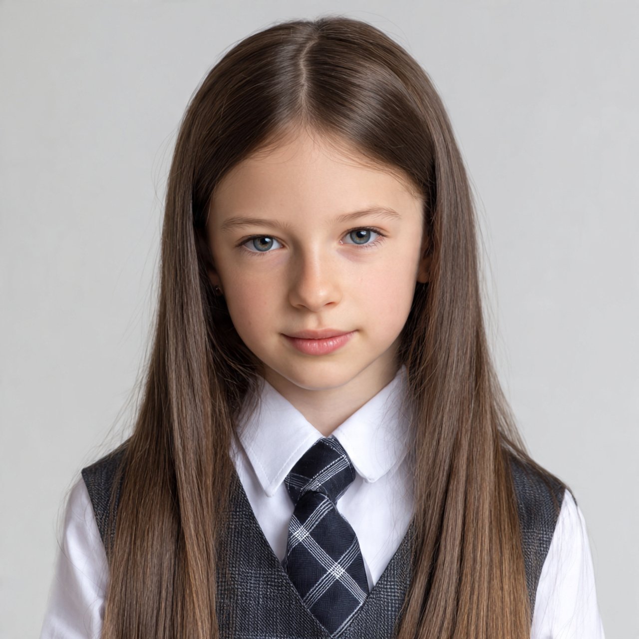 straight sleek cute school hairstyle on a young gi