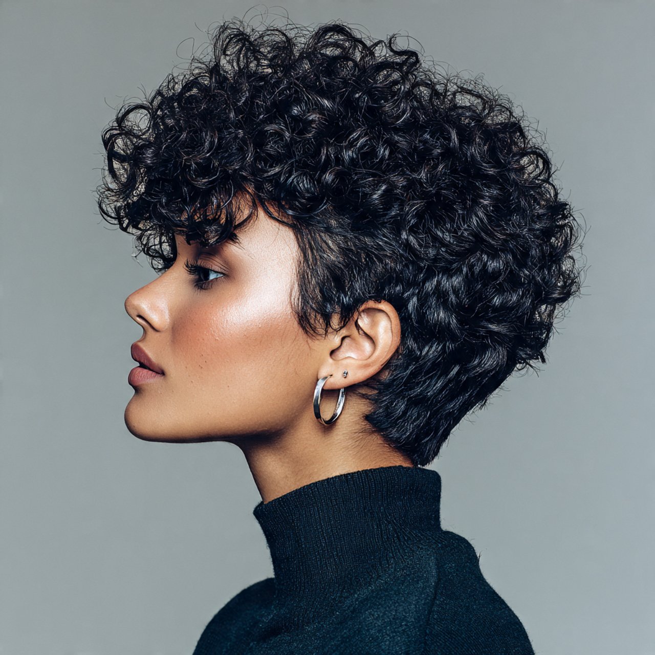 tapered curly cut short hairstyle close up portrai