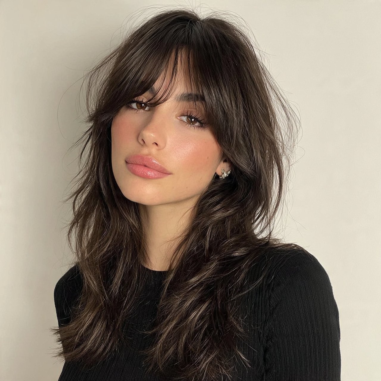 textured curtain bangs hairstyle 1