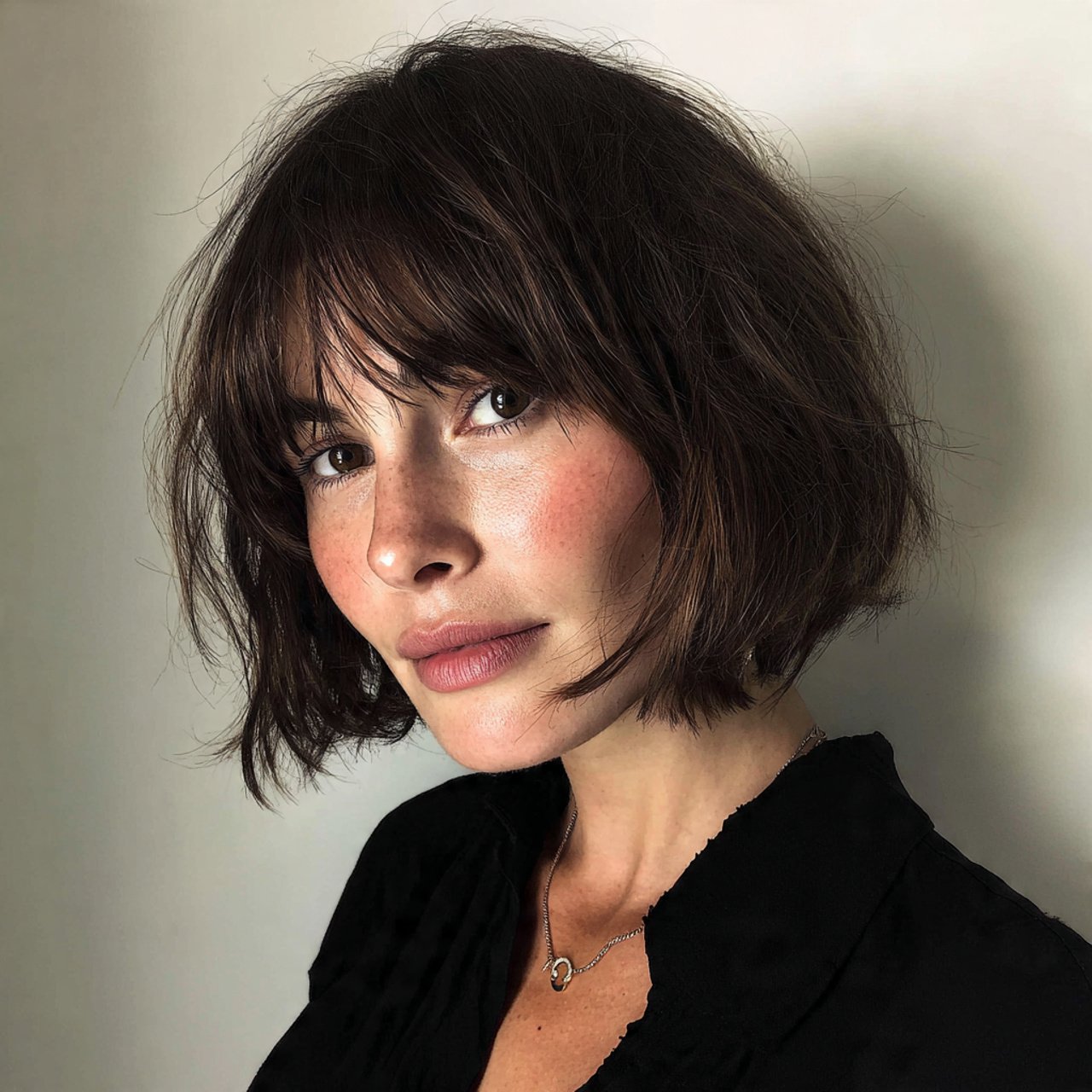 textured french bob with curtain bangs hairstyle