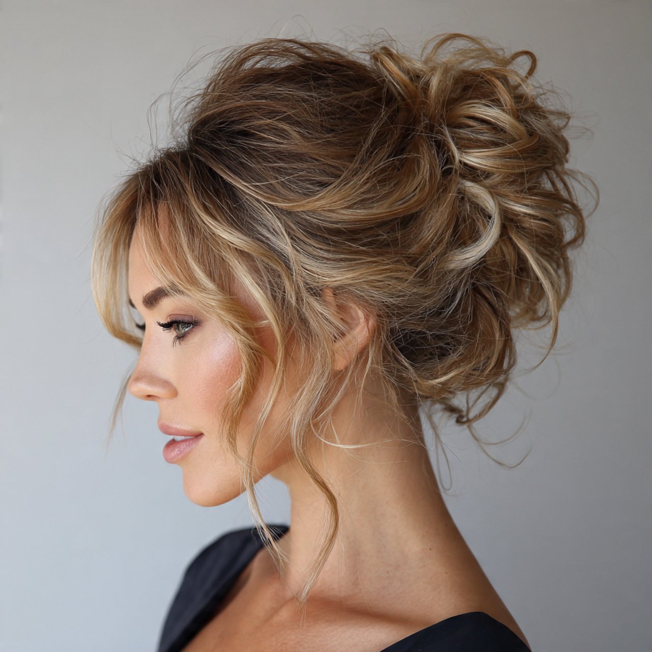 textured messy bun prom hairstyles for medium hair