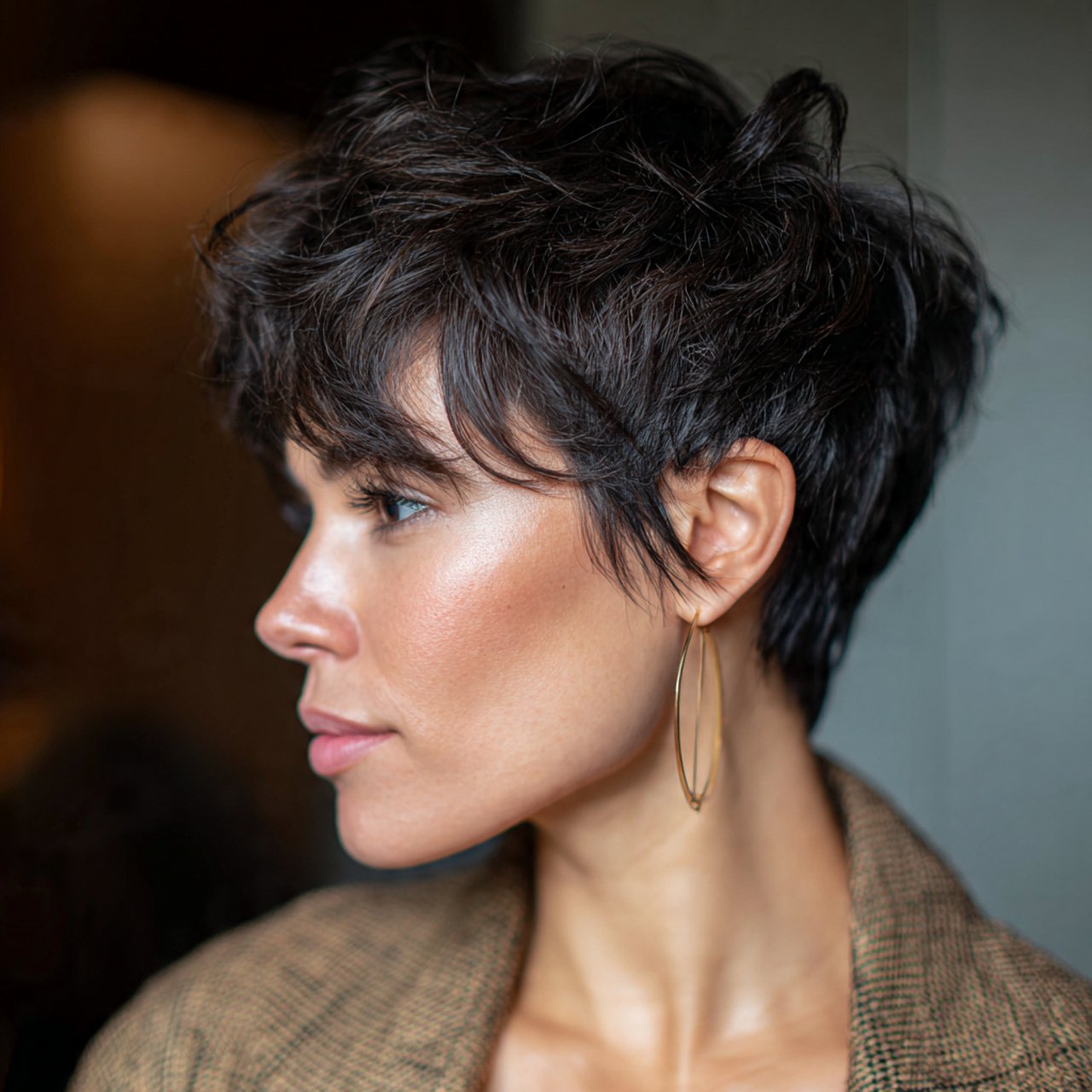 textured pixie hairstyle for thick hair close up p