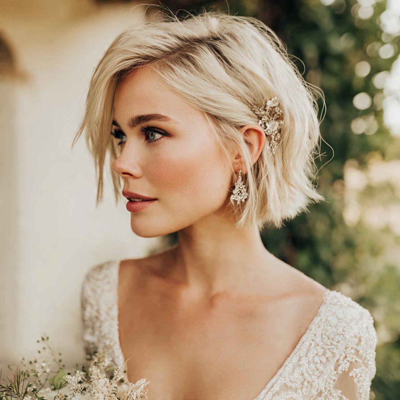 tousled bridal wedding hairstyles for short hair