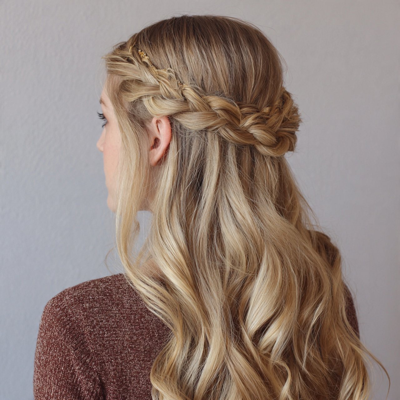 twisted crown half up prom hairstyles