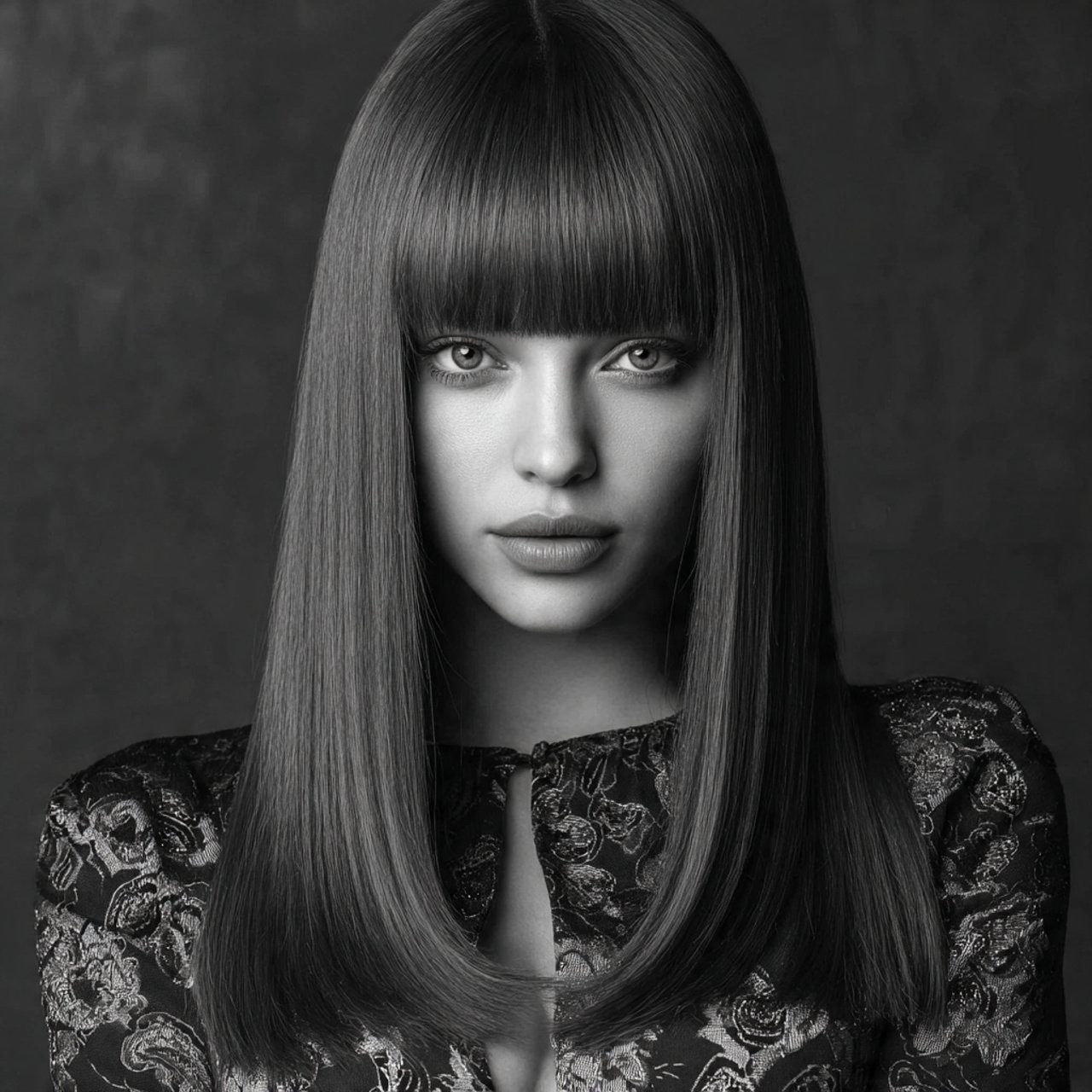 ultra long curtain bangs straight hairstyle sleek