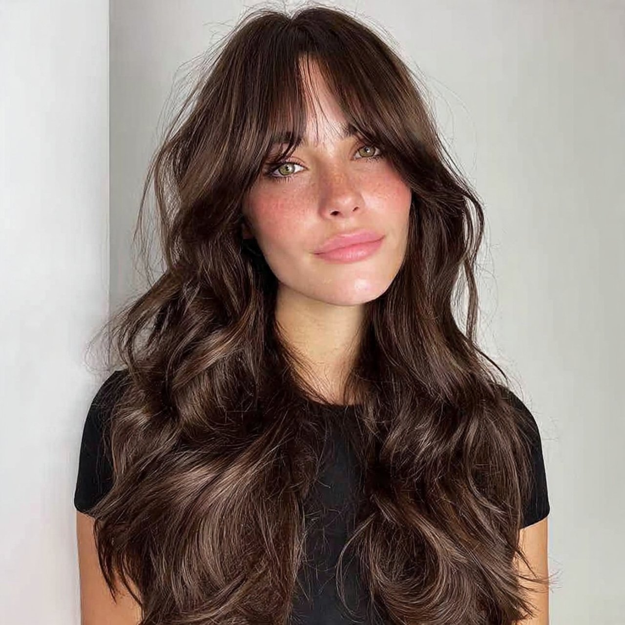 wavy curtain bangs hairstyle 1