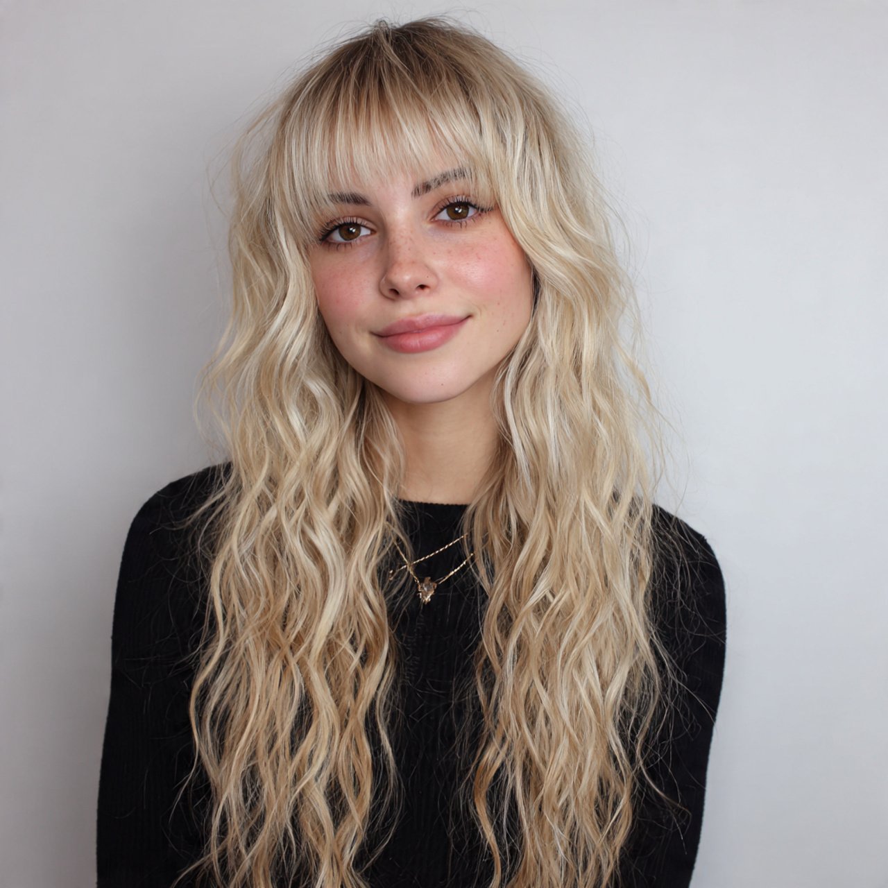 wavy curtain hairbangs with beach