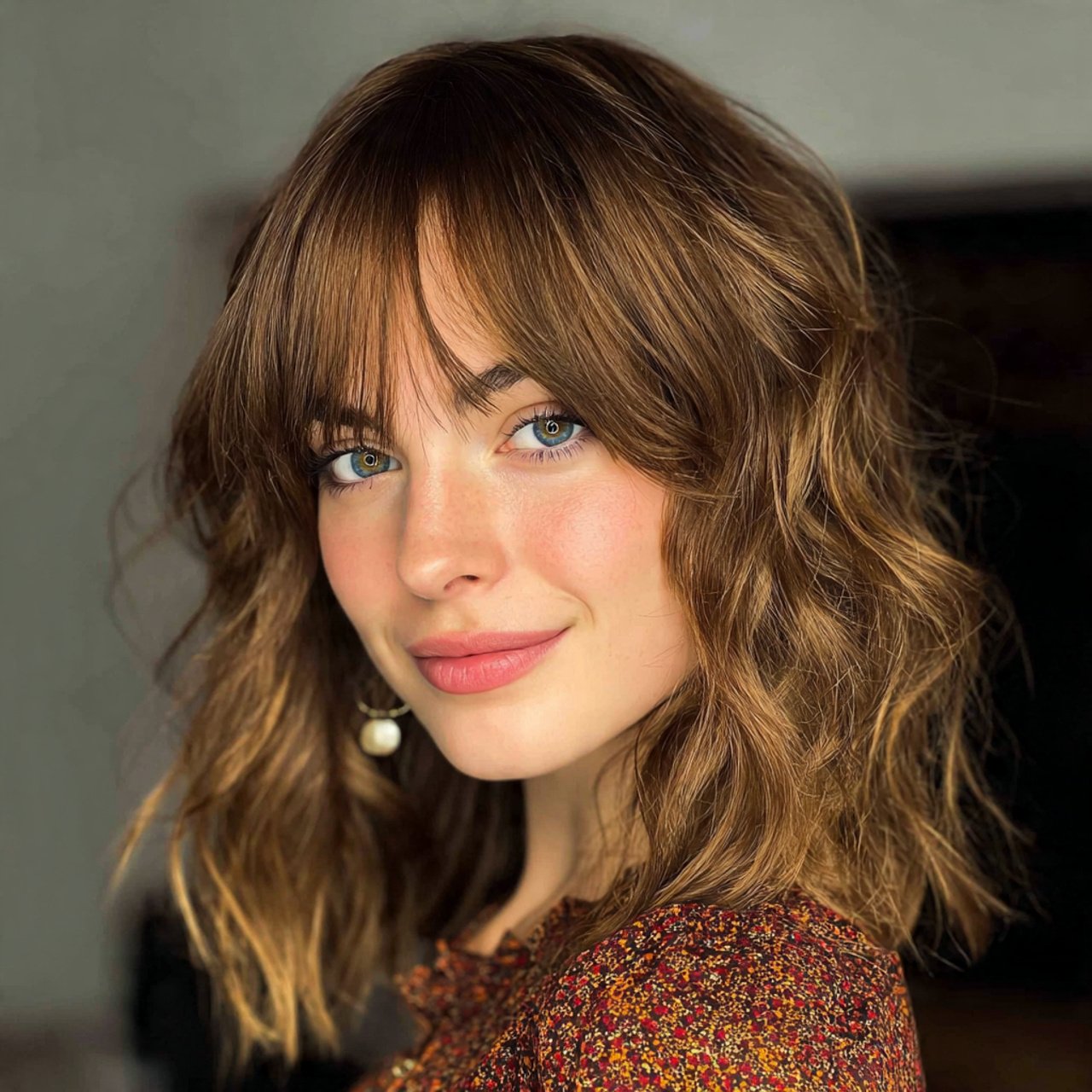 wavy lob with curtain bangs hairstyle
