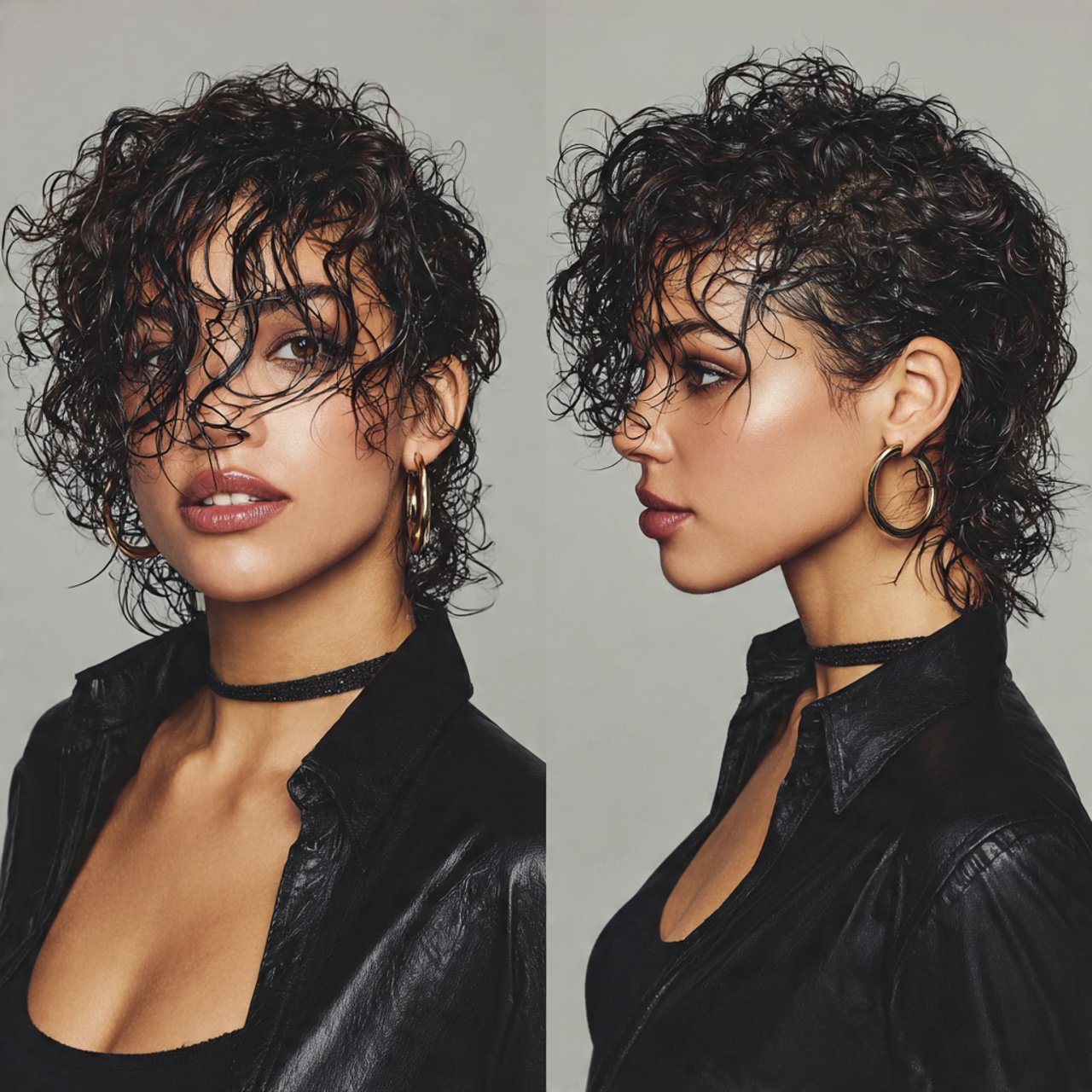 wet look curly hairstyle