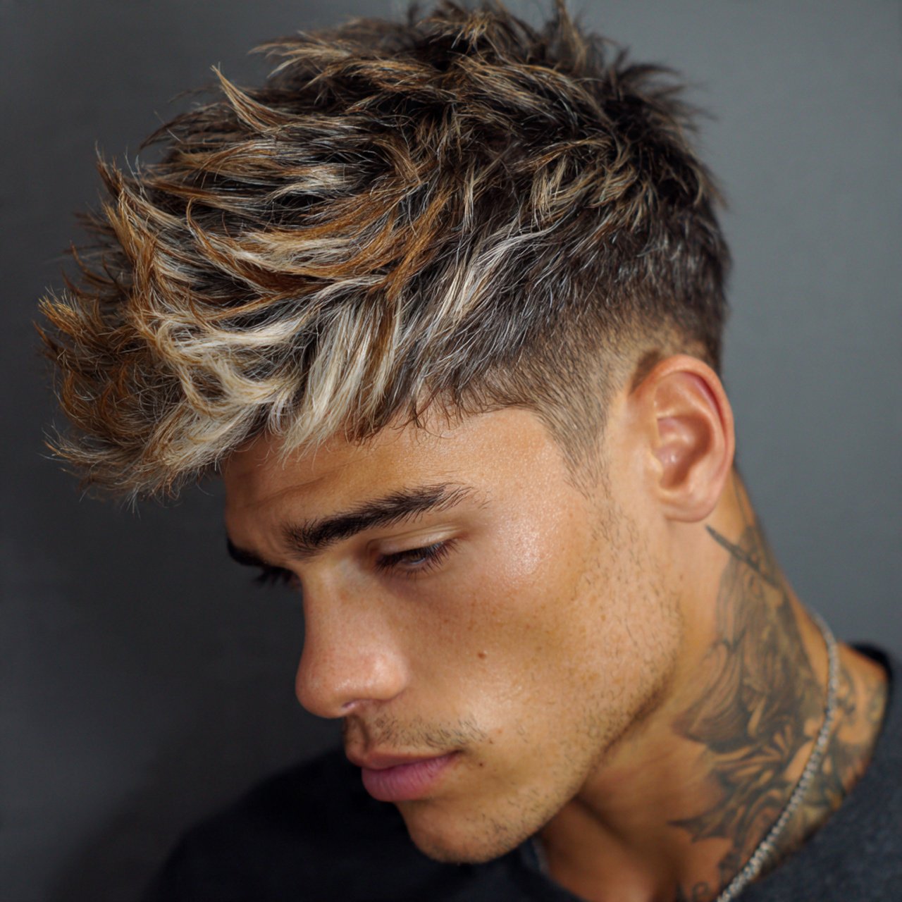 wolf cut hombre with highlights hairstyle