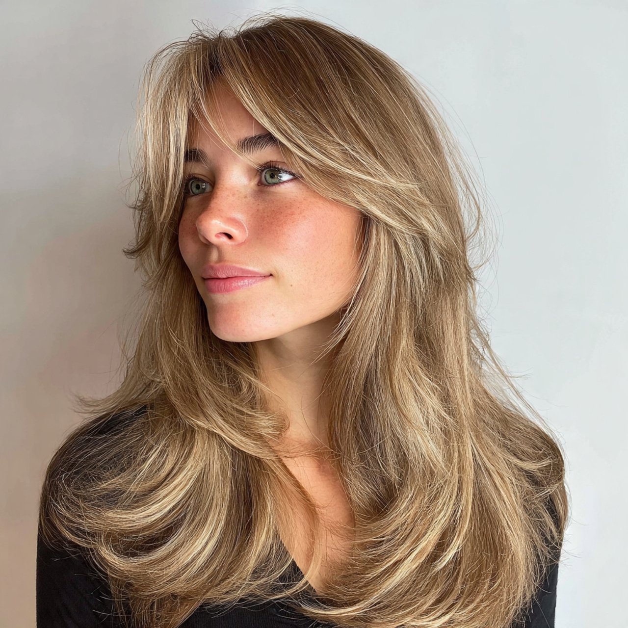 wolf cut long with curtain bangs hairstyle