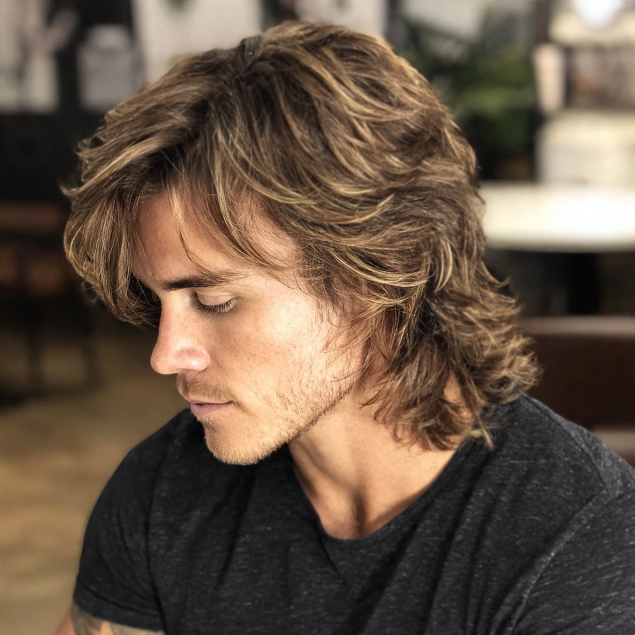 wolf cut long with subtle highlights hairstyle