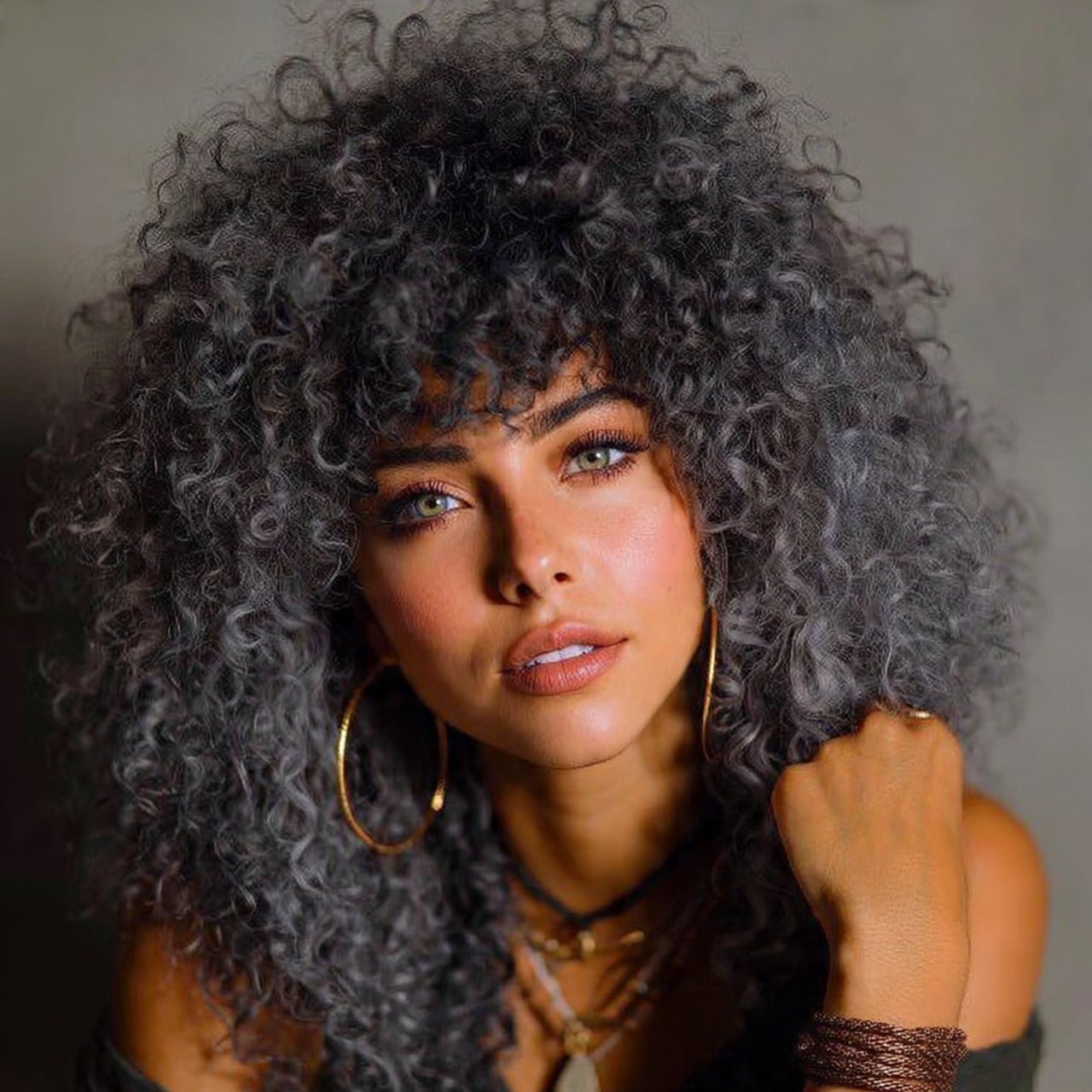 woman with voluminous wolf haircut hairstyle