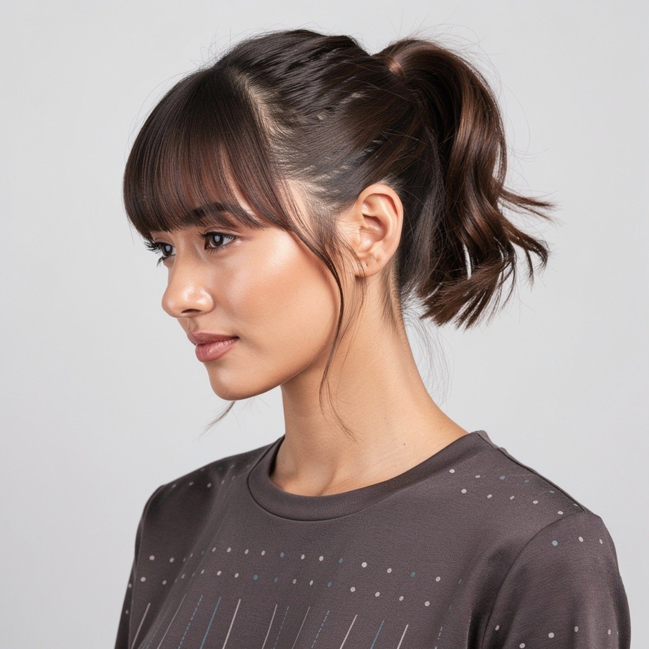 Short Hair Ponytail Hairstyles with Bangs
