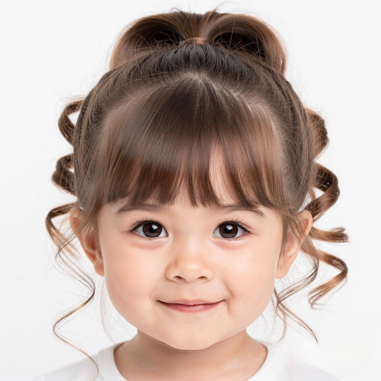 a single photo of a child with a cute ponytail hai