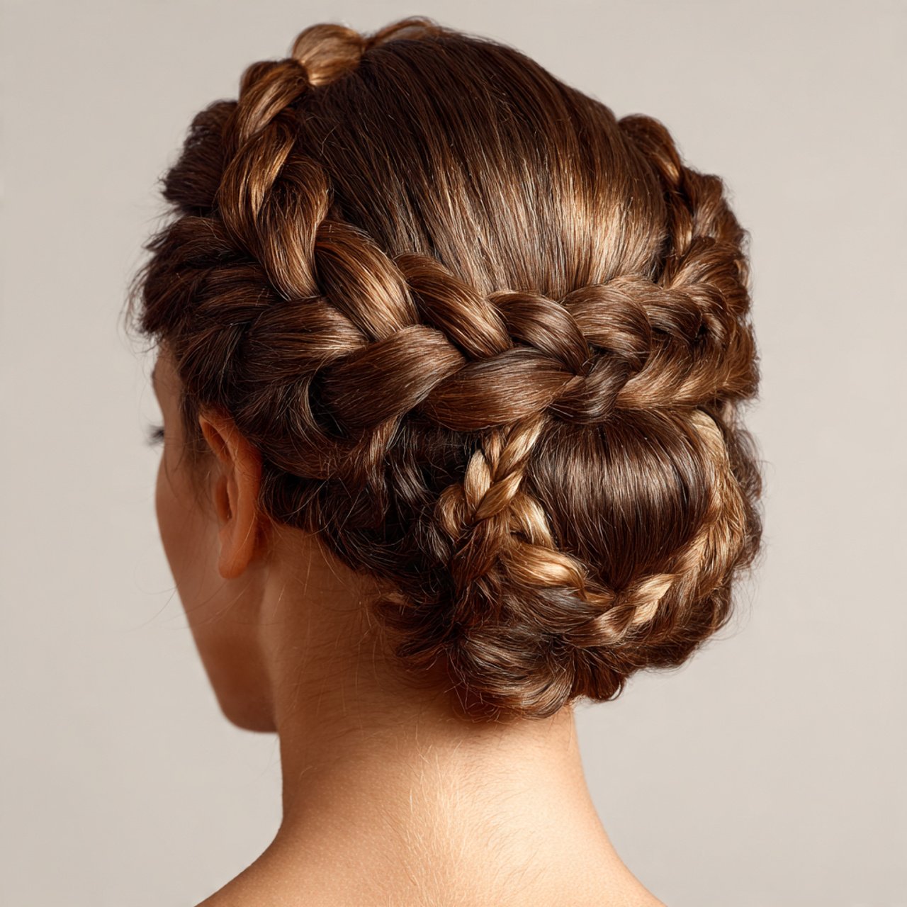 a single photo of a halo braided updo hairstyle el