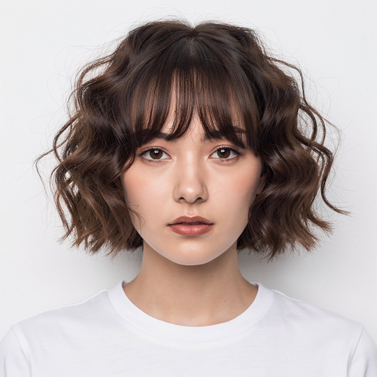 a single photo of a person with short wavy hair st