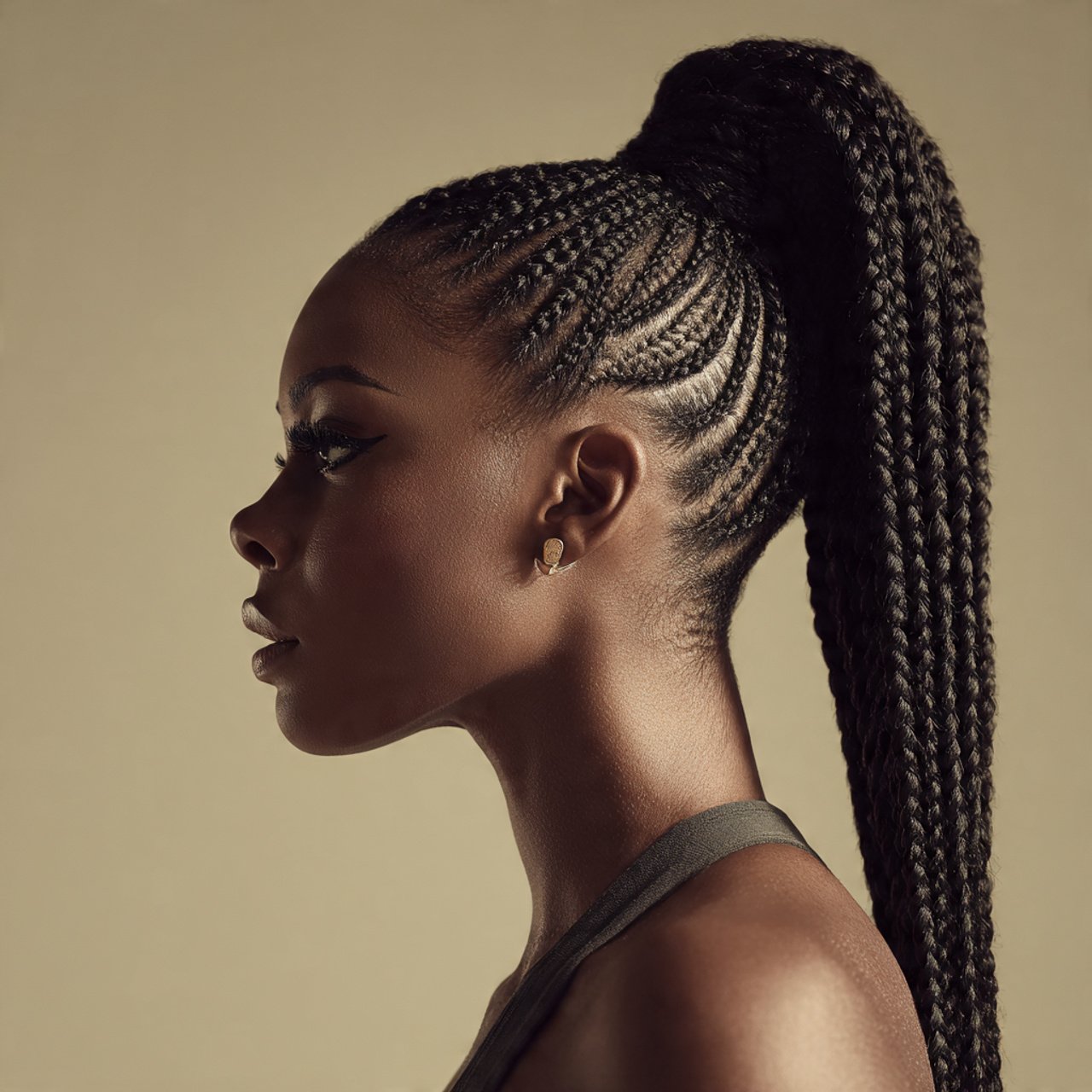 a single portrait of a black woman with a sleek br