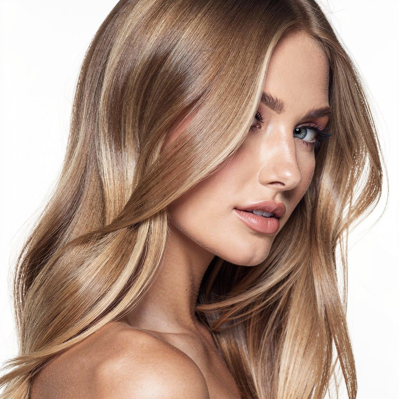a single portrait showcasing dirty blonde hair col