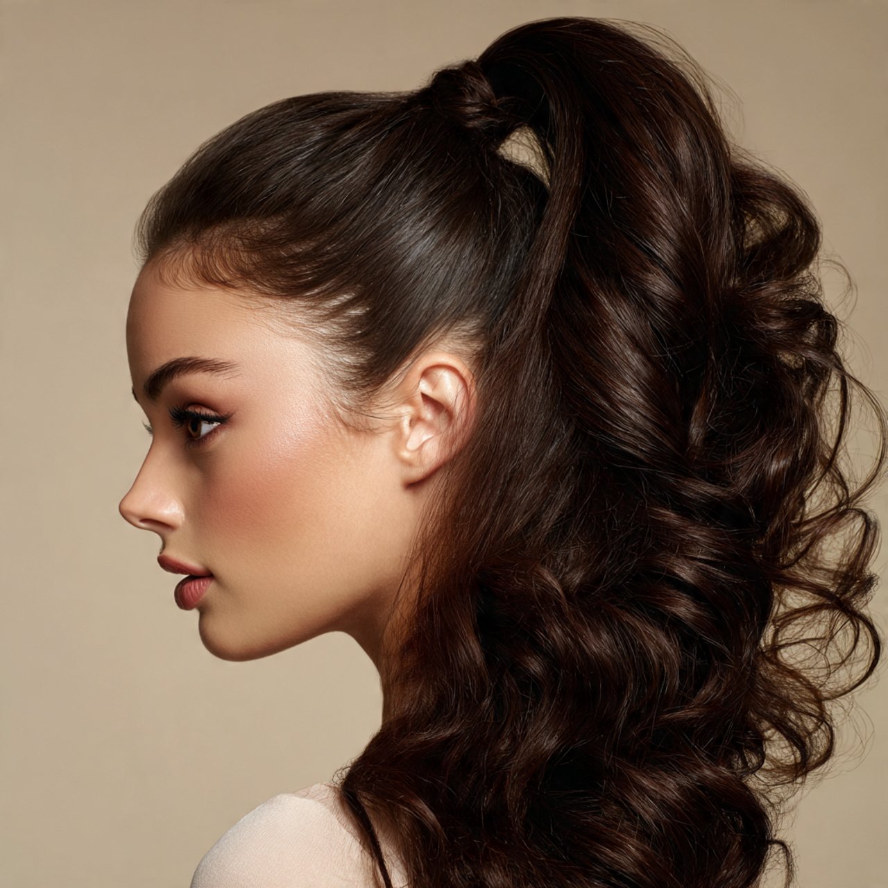 a voluminous high ponytail hairstyle on a woman th