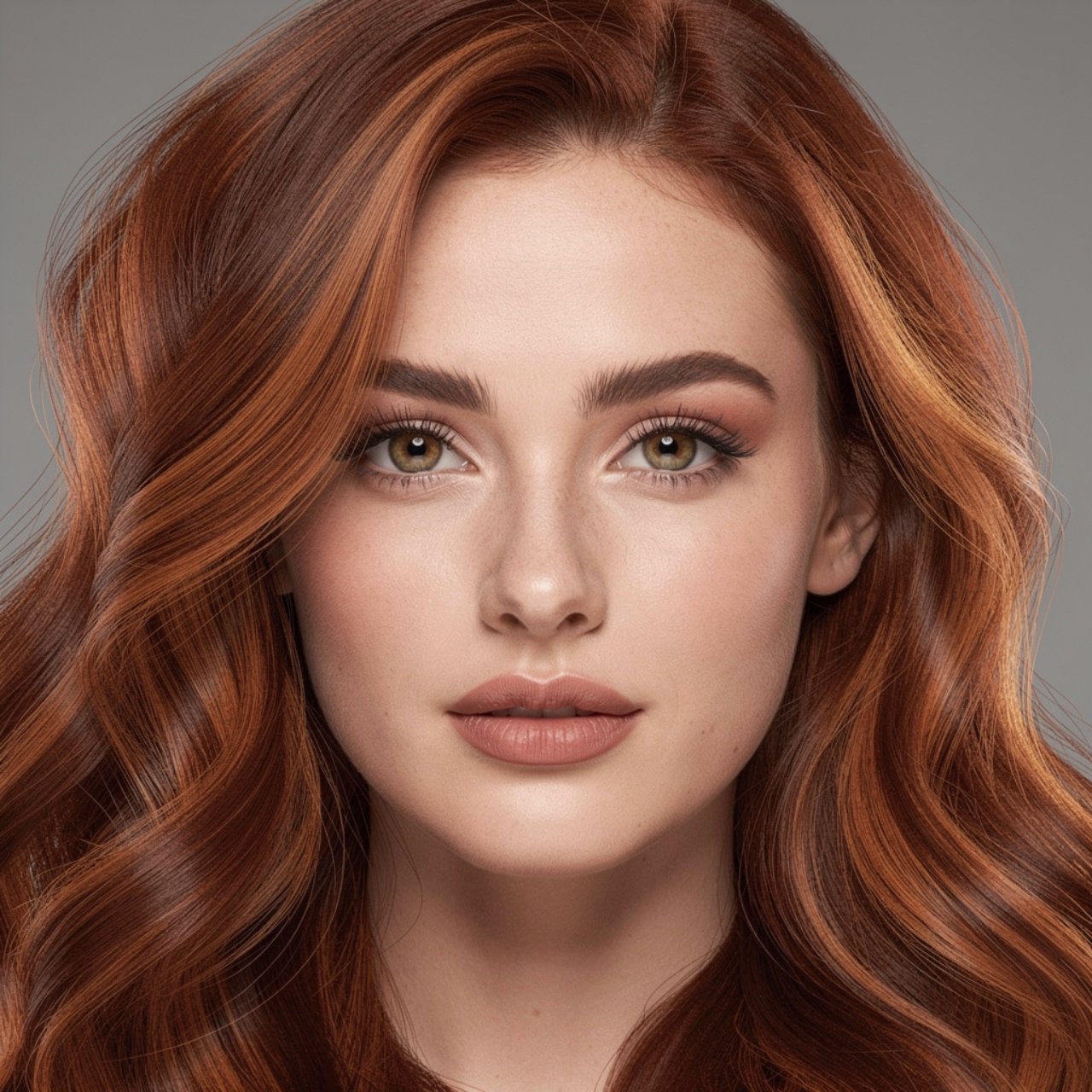 auburn hair with caramel lowlights portrait with f
