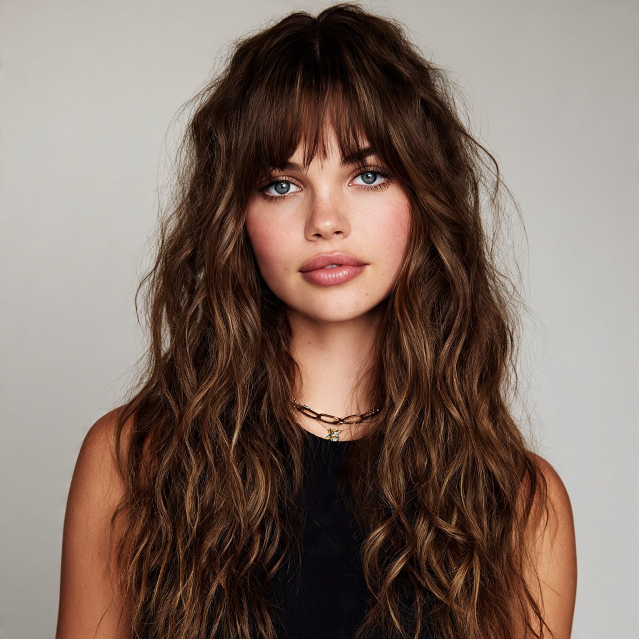 beachy waves curtain bangs hairstyle single portra