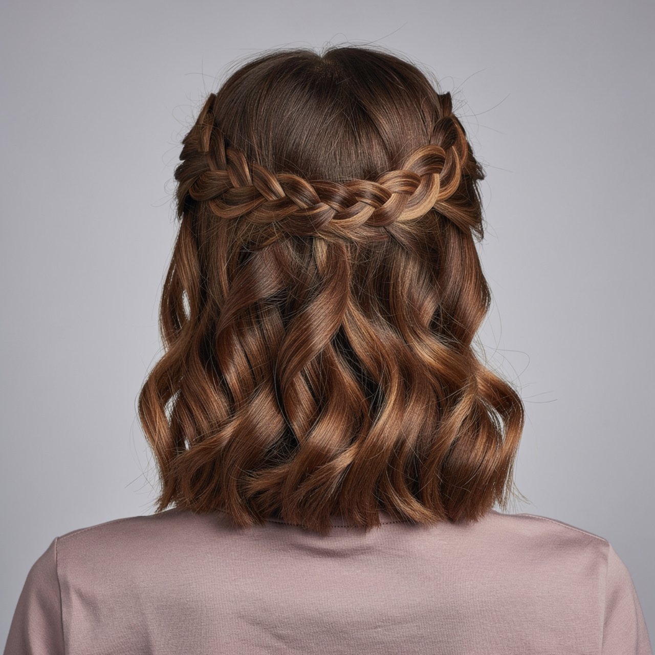 braided crown style prom hairstyle for medium hair