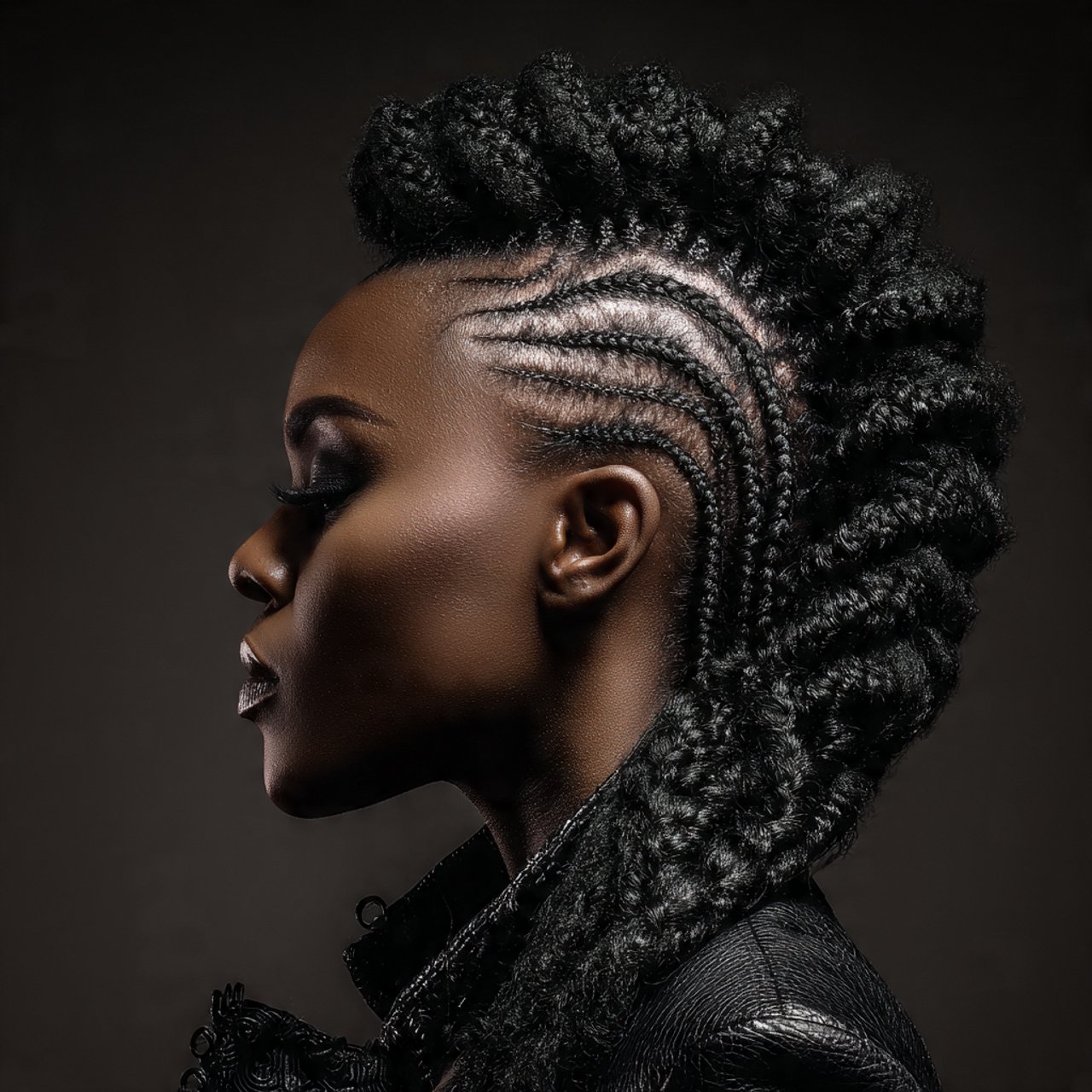 braided mohawk hairstyle on a black woman intricat 1