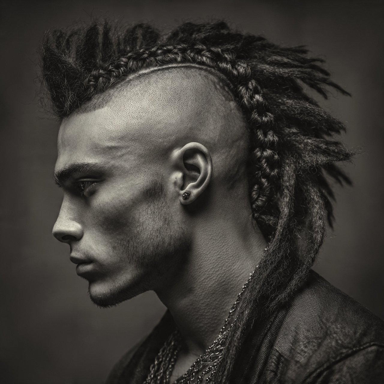 braided mohawk with shaved sides hairstyle detaile