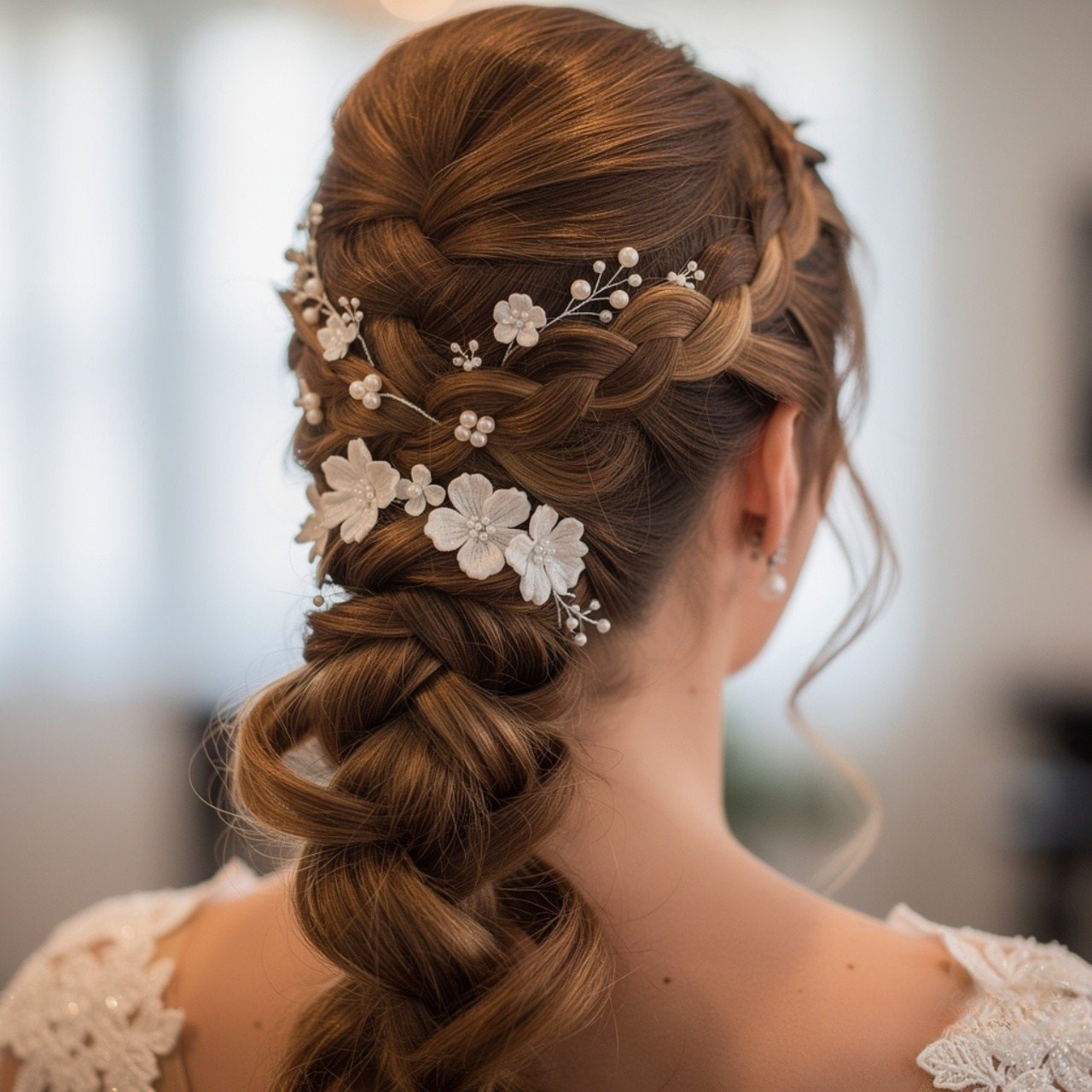 braided ponytail hairstyle for a wedding elegant b
