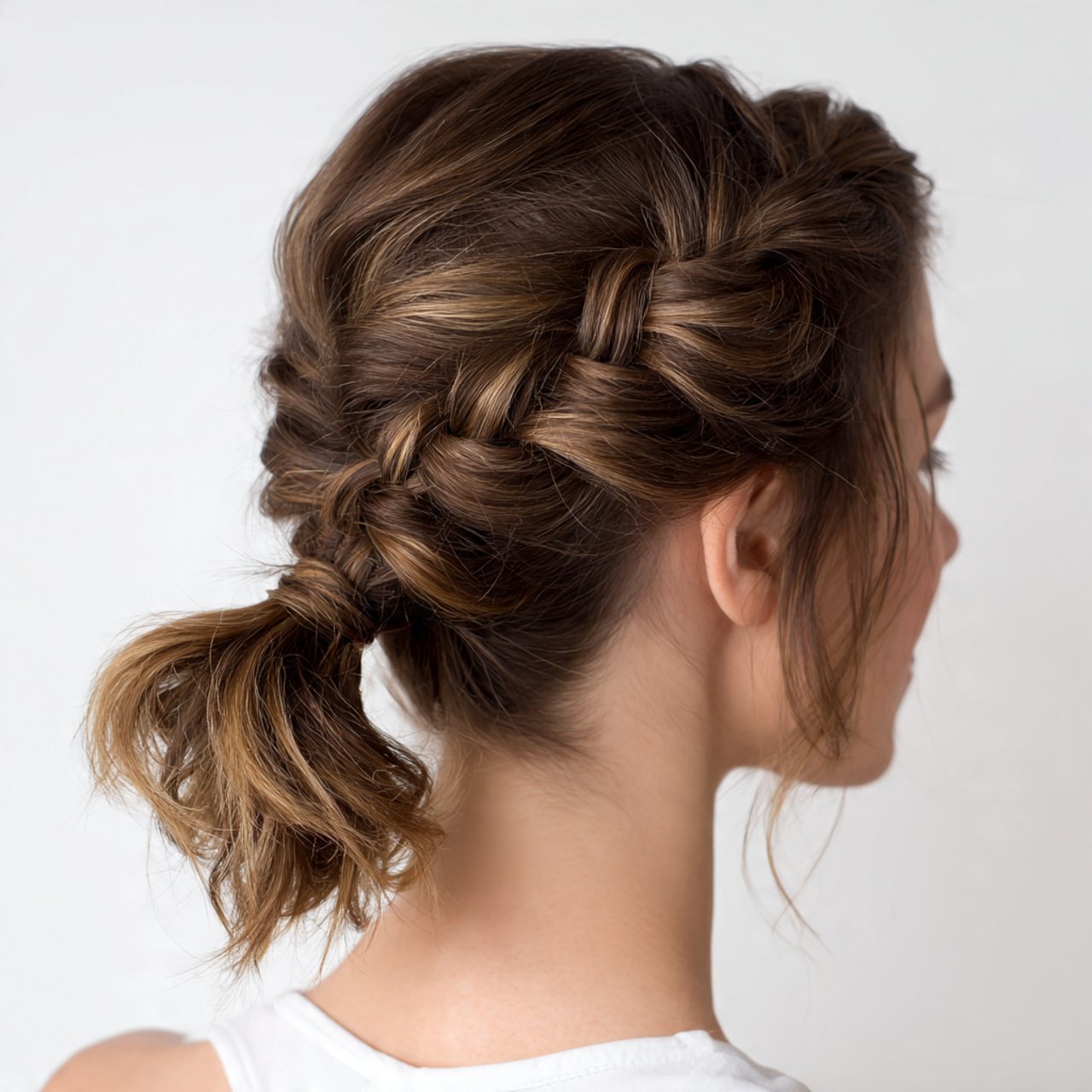 braided ponytail hairstyle for short hair single p