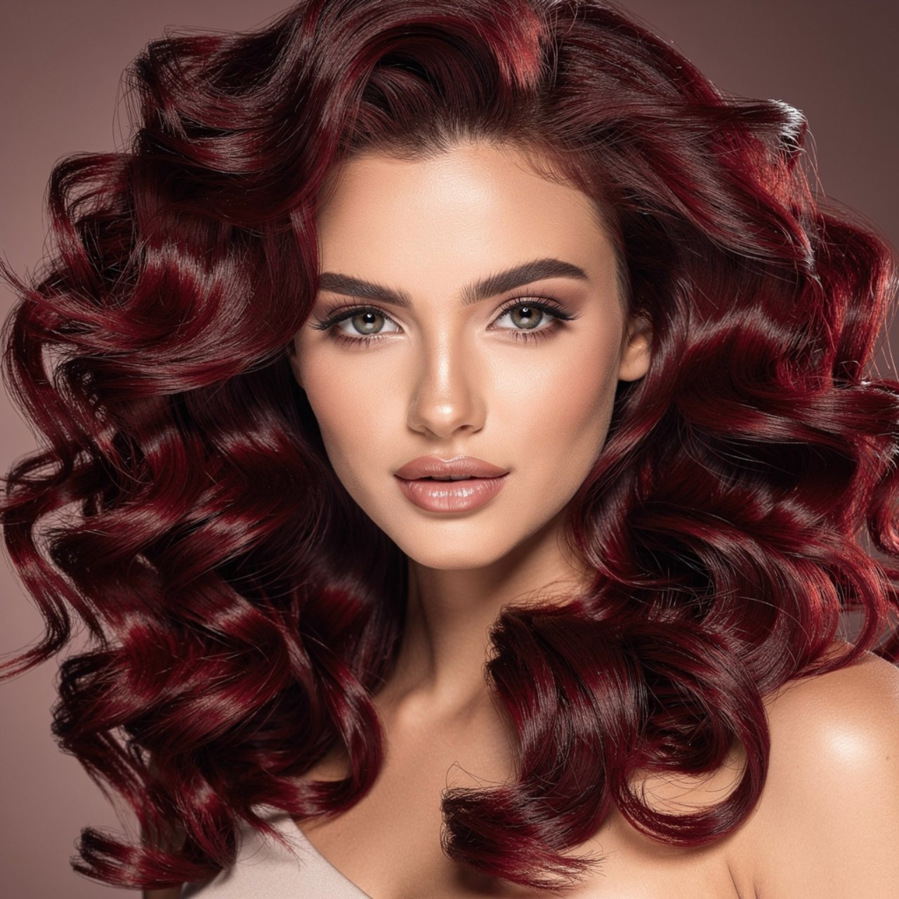 cherry cola hair color on voluminous curly hair ri