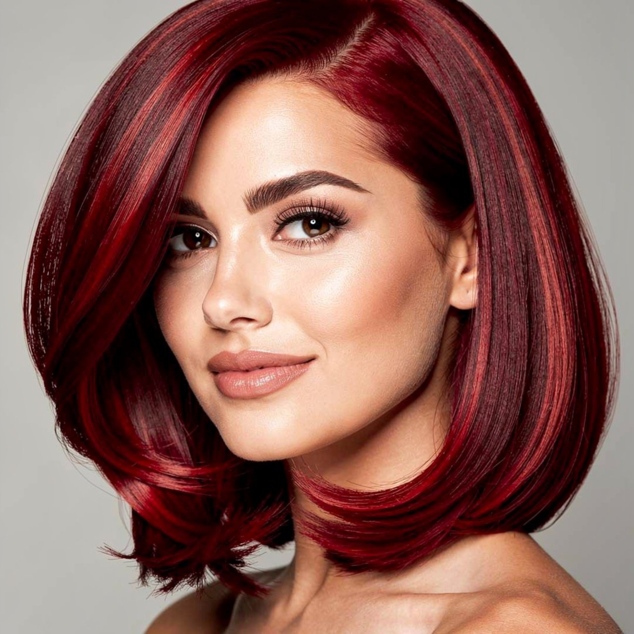 cherry cola hair color with vibrant highlights ric