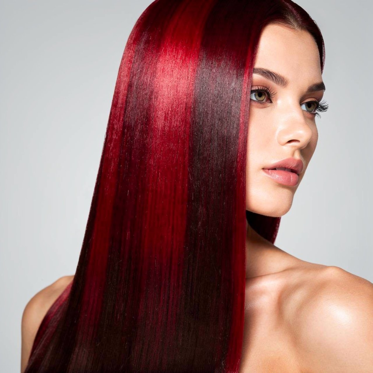 cherry cola ombre hair color single portrait showi