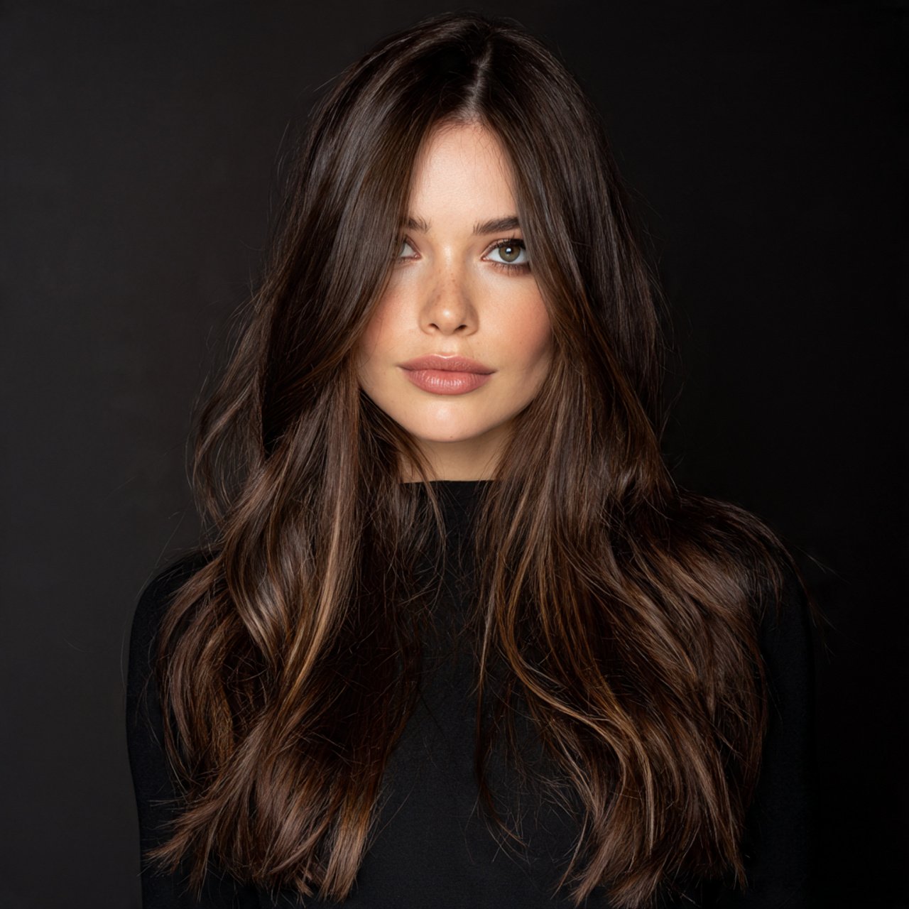 chocolate brown brunette hair with mocha highlight