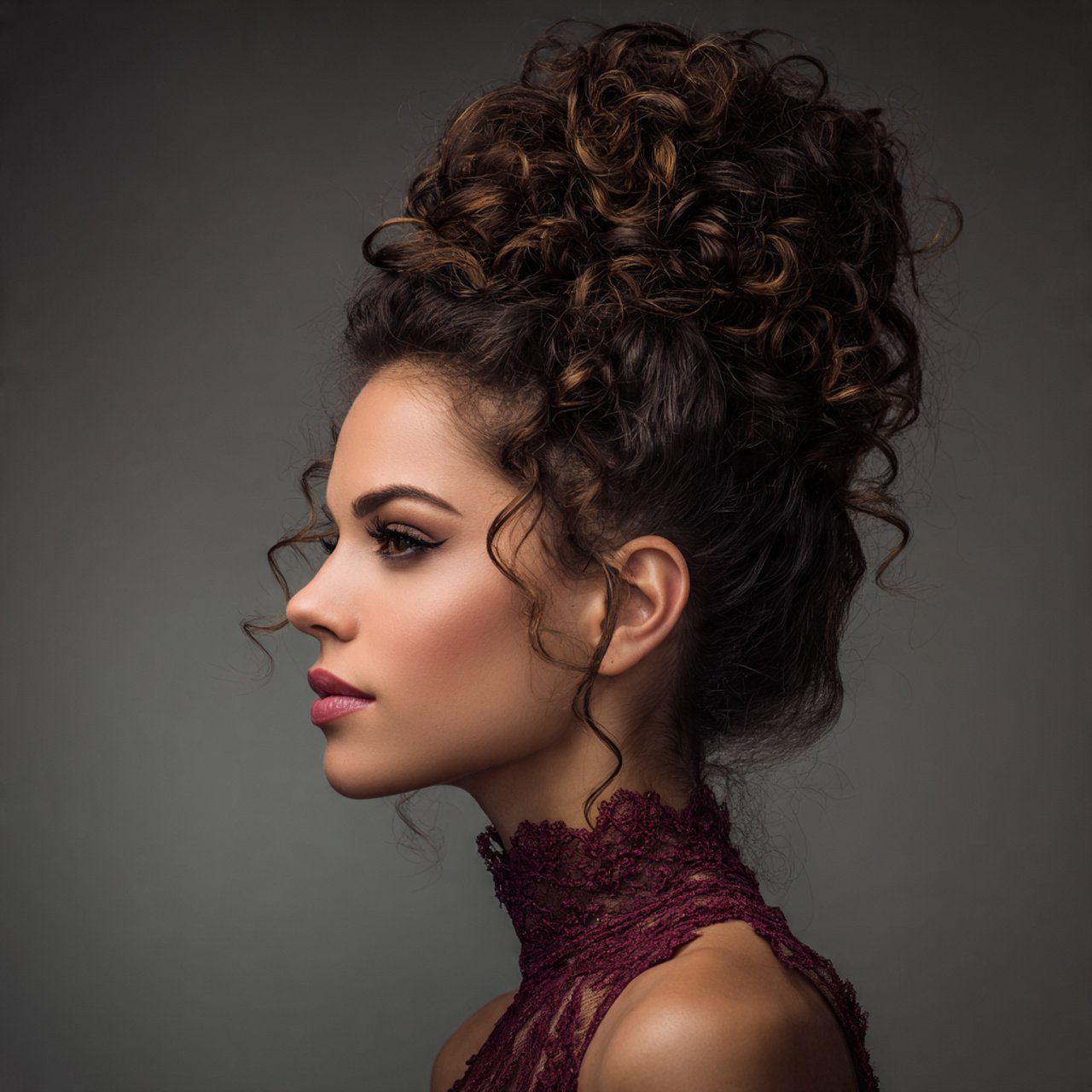 classic high curly bun hairstyle elegant updo with