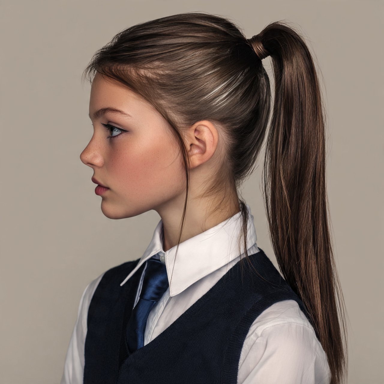classic high ponytail hairstyle on a school girl n