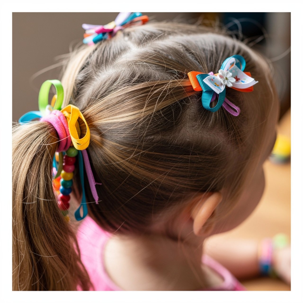 close up photo of a childs ponytail hairstyle with