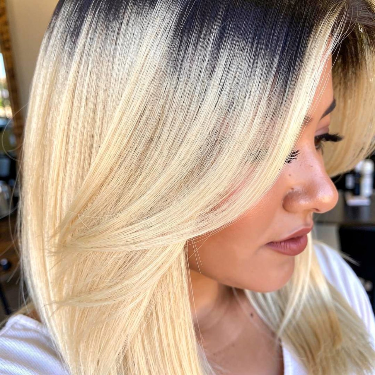 close up portrait showcasing bleached blonde tips