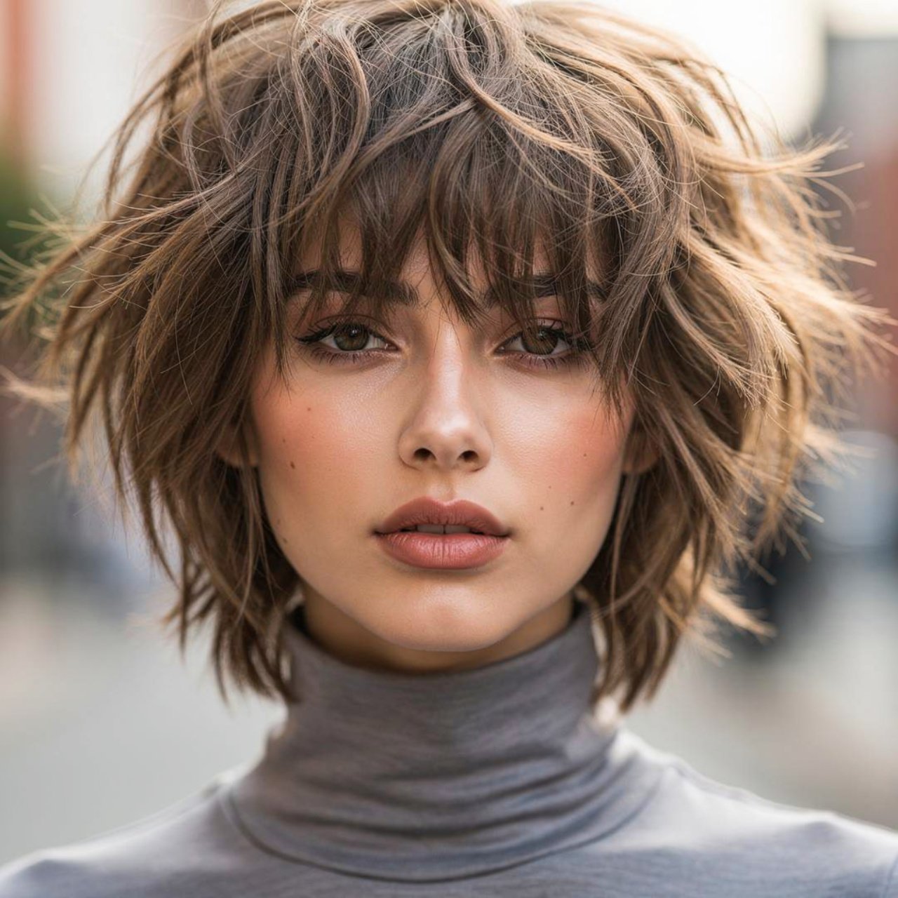 close up square portrait of a stylish girl with a 2
