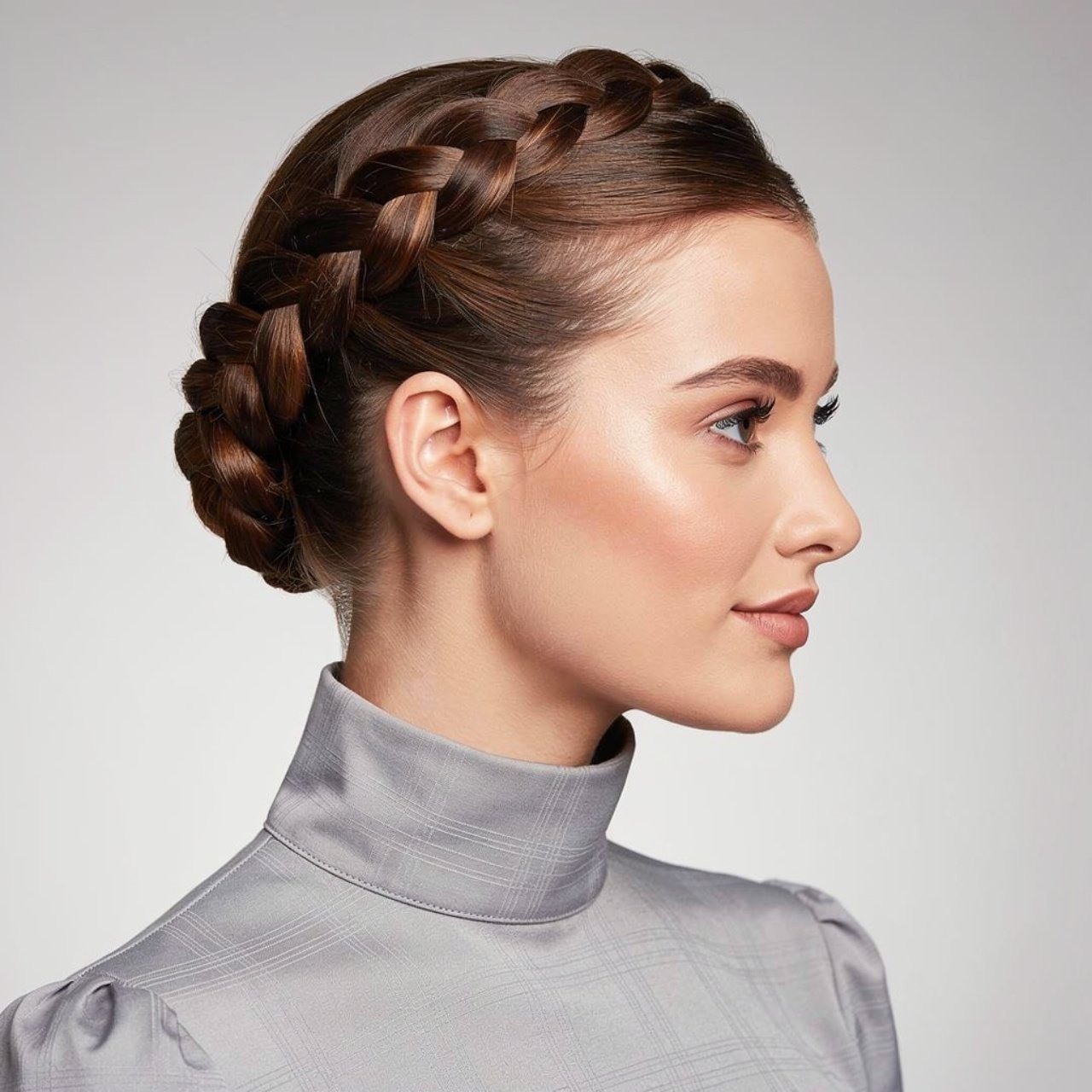 crown braid hairstyle single person wearing a full