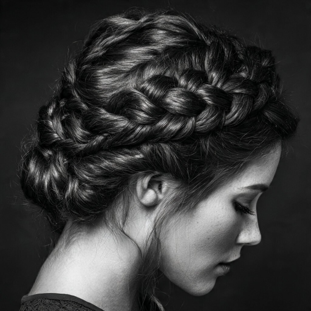 crown braid updo hairstyle elegant and intricate b