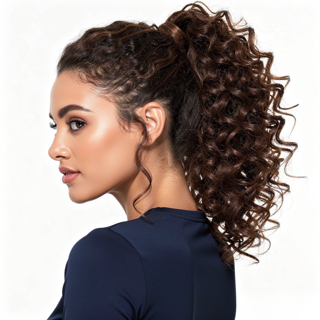 curly ponytail hairstyle with twist square portrai