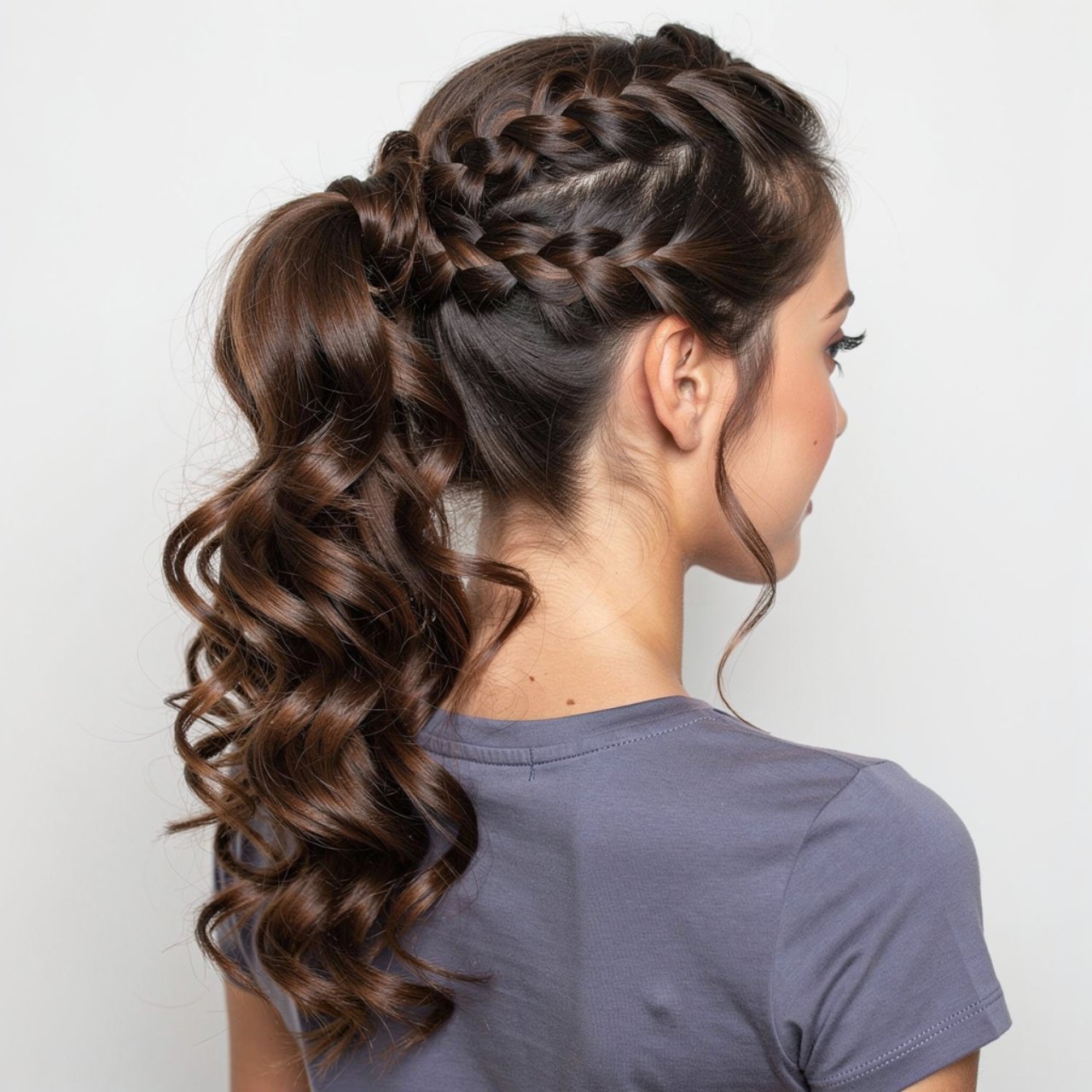 curly ponytail with braids prom hairstyle square p