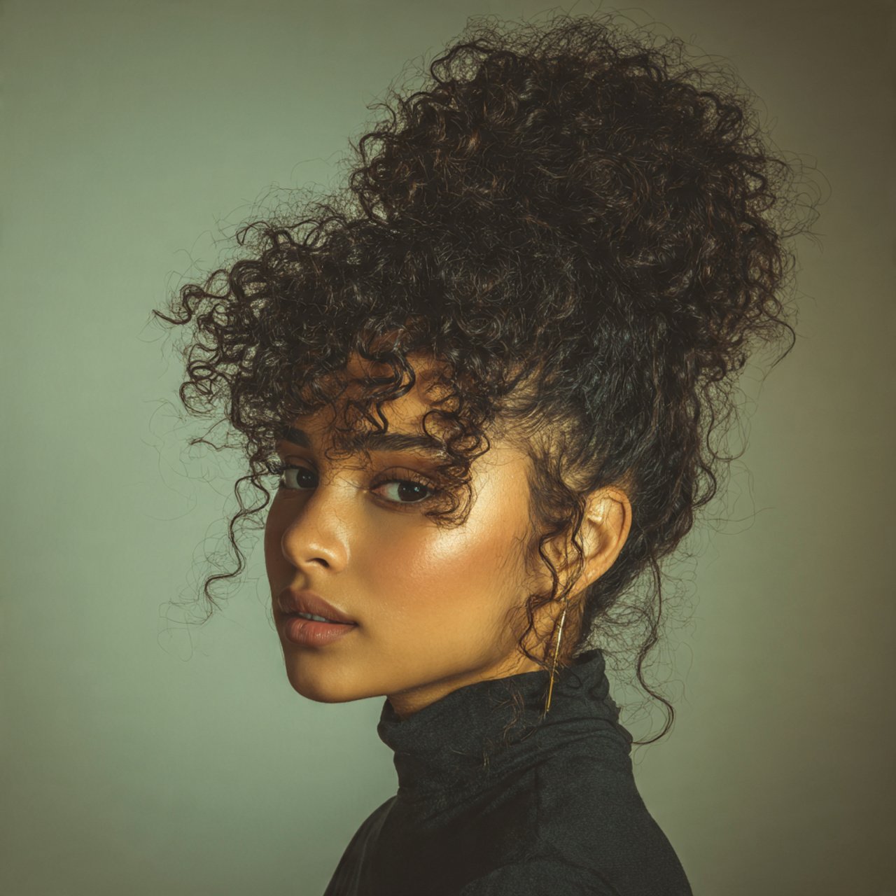 curly puff hairstyle single portrait photo natural